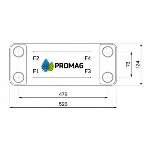 PGM-5-4-szkic-promag PLOKŠTINIS ŠILUMOS KEITIKLIS 340 kW, 90 plokščių, 5/4”, PGM 5/4c-90, vienpusis